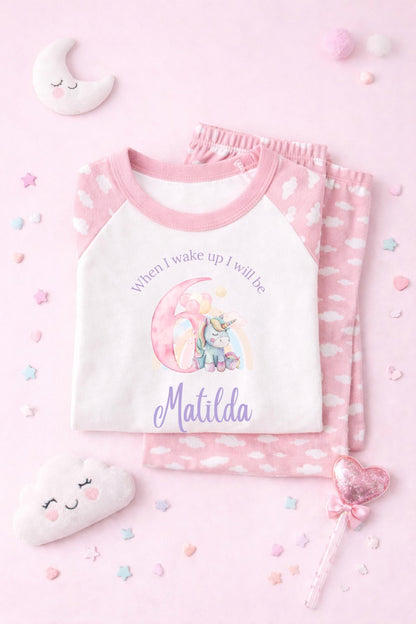 Personalised unicorn rainbow pastel pajama pj set