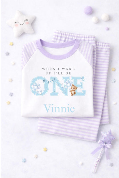 1st Birthday Teddy Bear Pyjamas/ Pink Cloud PJs/When I Wake Up I Will Be One/Toddler Birthday Outfit/ Bear Theme Sleepwear