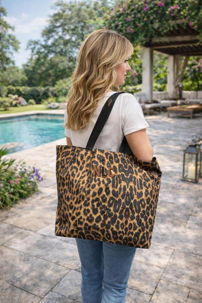 Personalised Leopard Print Tote Bag: Monogrammed Travel Beach Bag