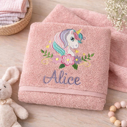 Personalised Unicorn Towel / Childrens Unicorn Floral Gift / Personalised Hand Bath Towel Sheet / Bath Time Gift New Baby