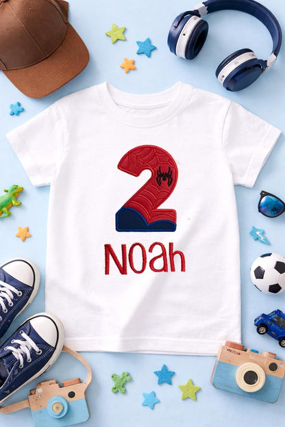 Embroidered personalised spider 2 birthday t-shirt, sweatshirt