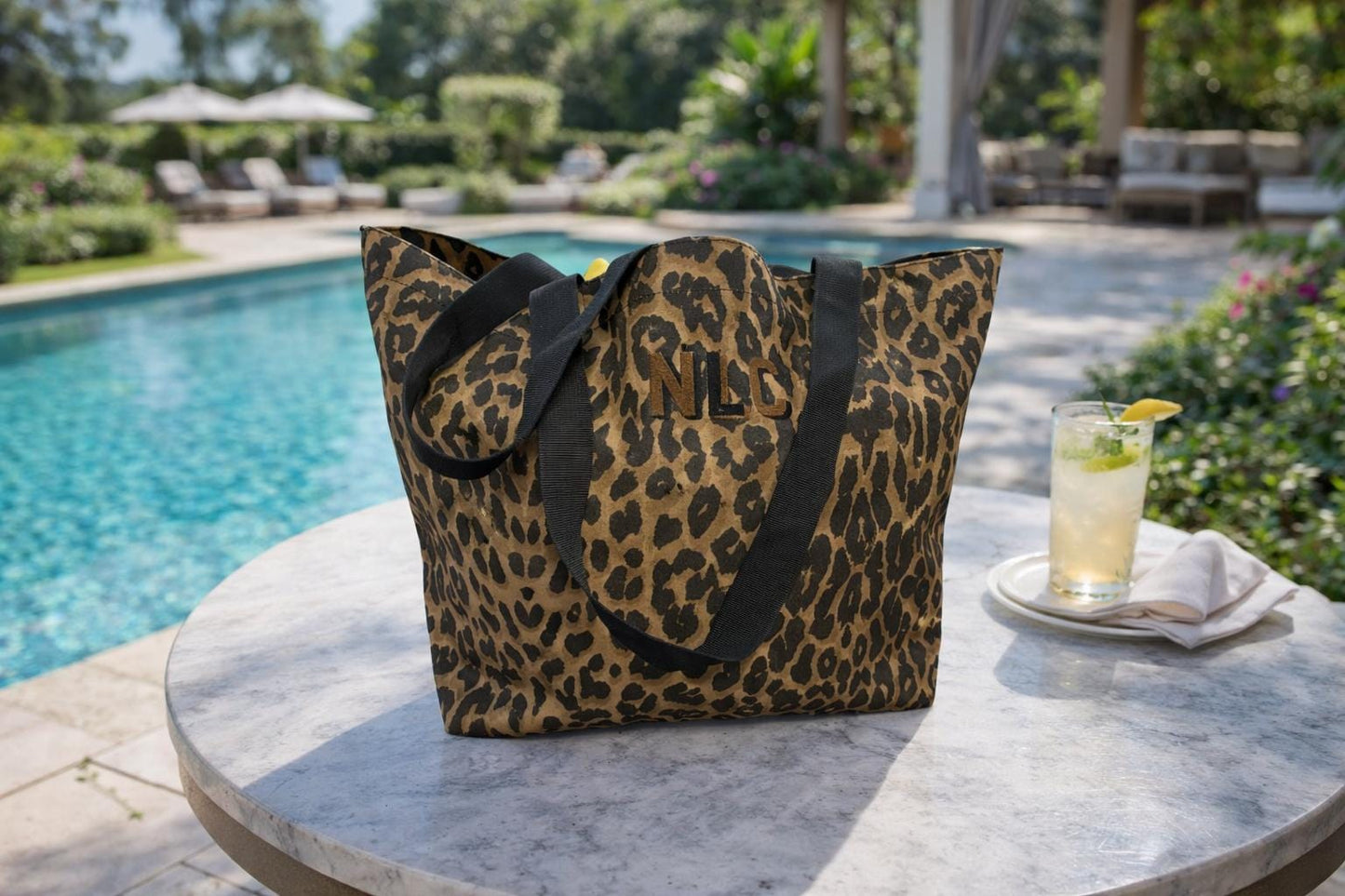 Personalised Leopard Print Tote Bag: Monogrammed Travel Beach Bag