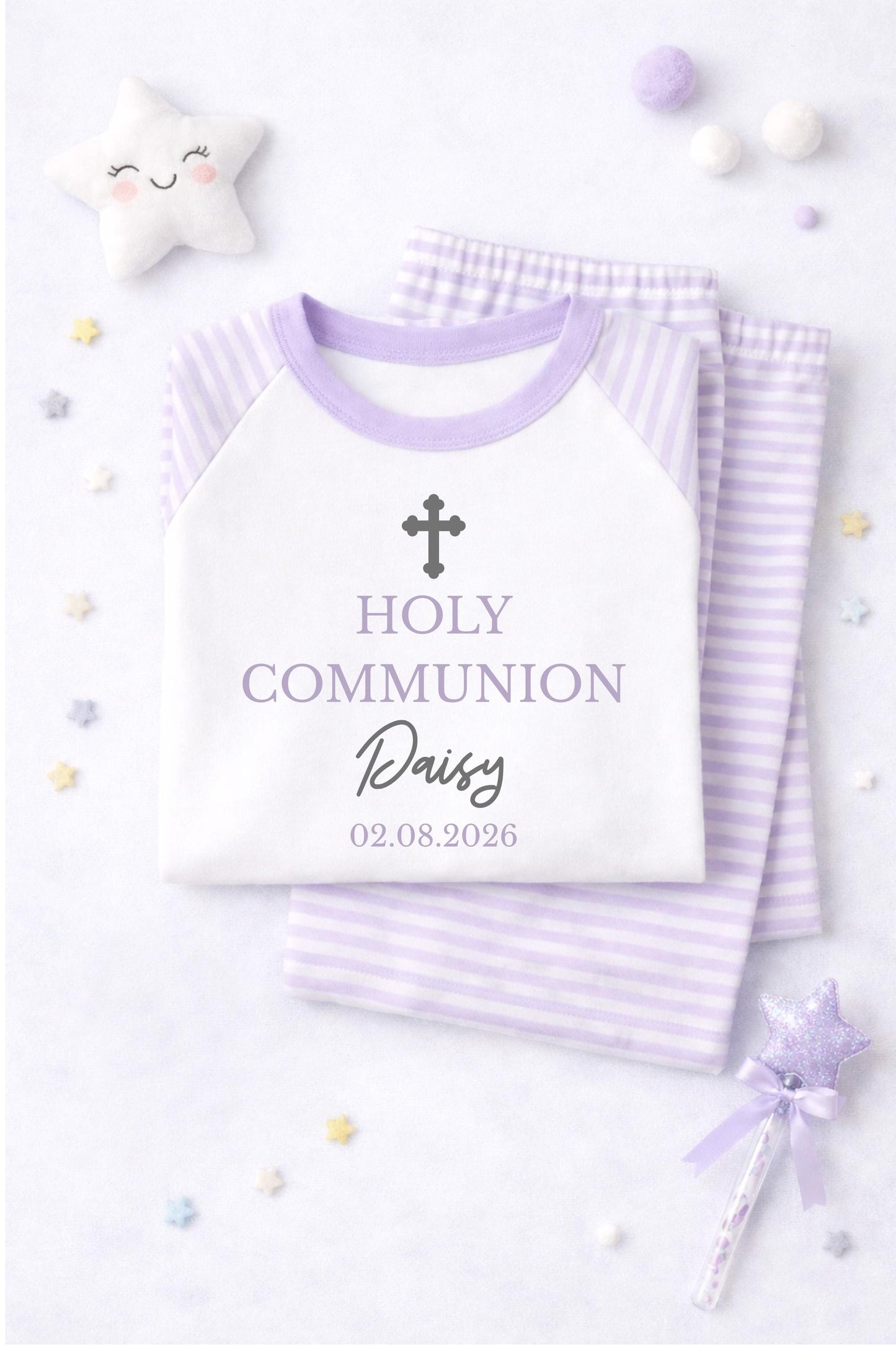 Personalised Holy Communion pyjamas, pink, blue