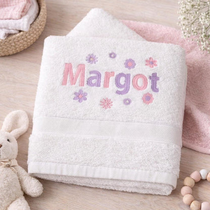 Personalised Name and flowers towel / Childrens Swimming Towel / Personalised Hand Bath Towel Sheet / Bath Time Gift New Baby