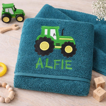 Personalised Tractor Towel / Childrens Tractor Gift / Personalised Hand Bath Towel Sheet / Childrens Bath Towel / Bath Time Gift New Baby