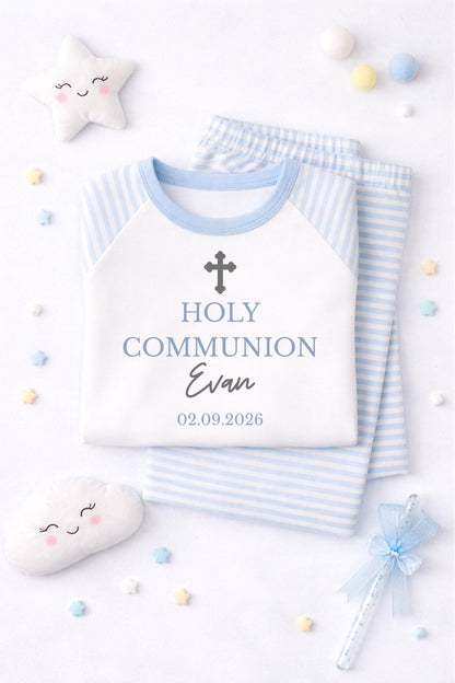 Personalised Holy Communion pyjamas, pink, blue