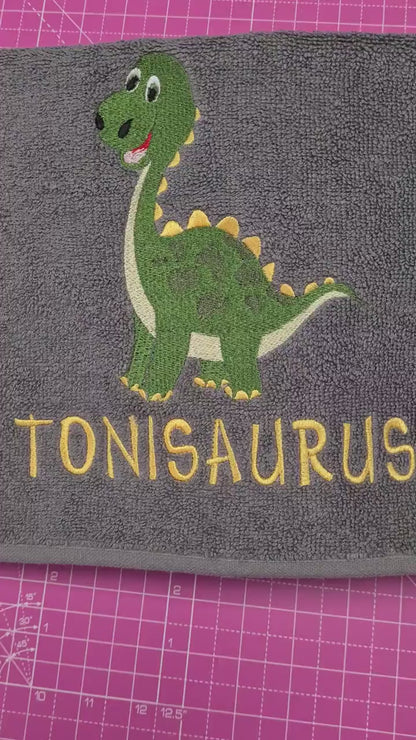 Personalised Dinosaur Towel / Childrens Dinosaur Gift / Personalised Hand Bath Towel Sheet / Childrens Bath Towel / Bath Time Gift New Baby