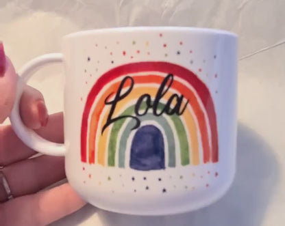 Personalised Kids Rainbow Mug, Unbreakable Rainbow Mug, Hot Chocolate Mug, Unique Gift For Her Him, 6oz Polymer Mug
