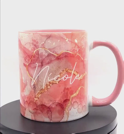 Personalised Pink Marble Mug, Geode Print Mug, Unique Gift For Her, Personalised Mug, Gift For Her
