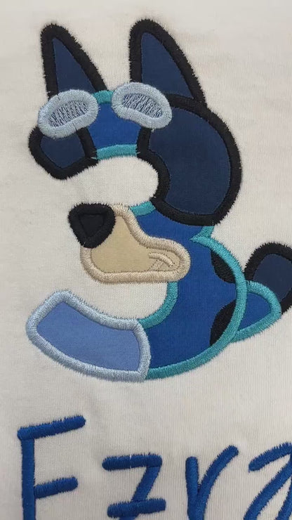 Embroidered blue dog birthday t-shirt sweatshirt