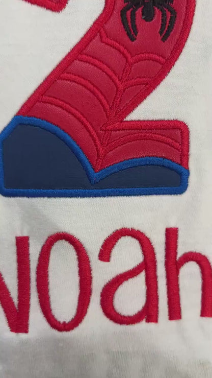 Embroidered personalised spider 2 birthday t-shirt, sweatshirt