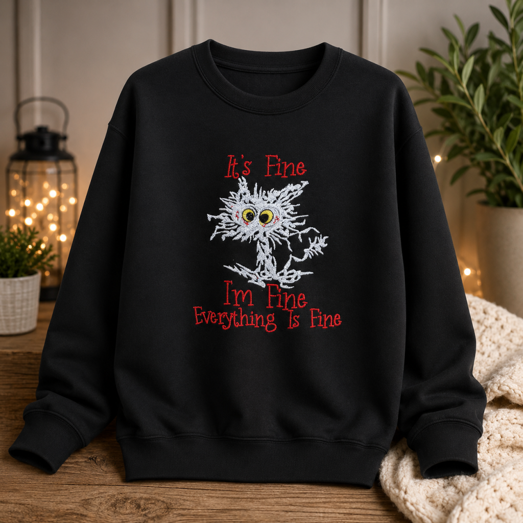 Embroidered Cat Sweatshirt, Funny Saying, Unisex Jumper