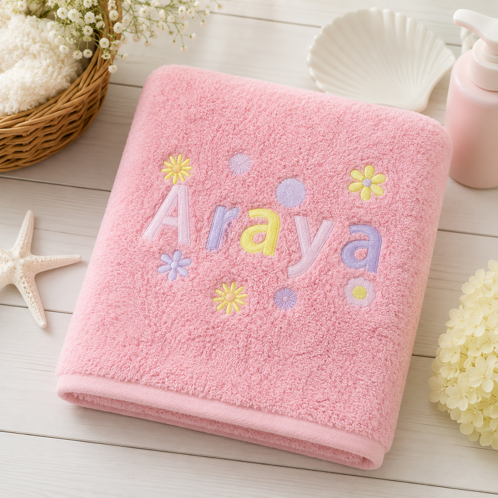 Personalised Embroidered Flower Towel, Custom Name Baby Gift