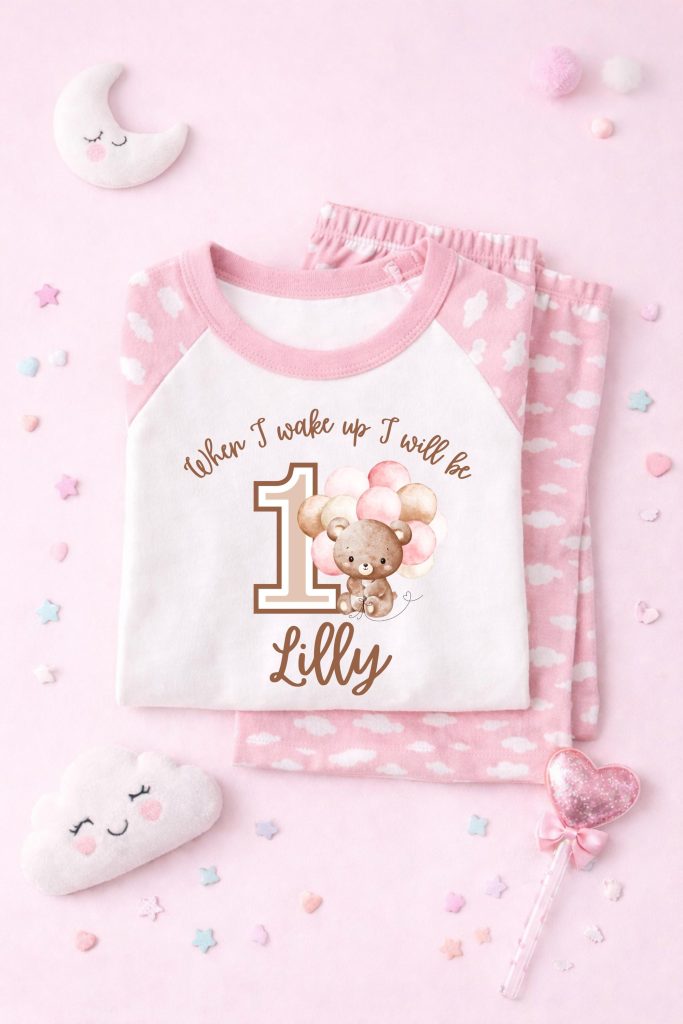 Pink balloon teddy bear pyjamas