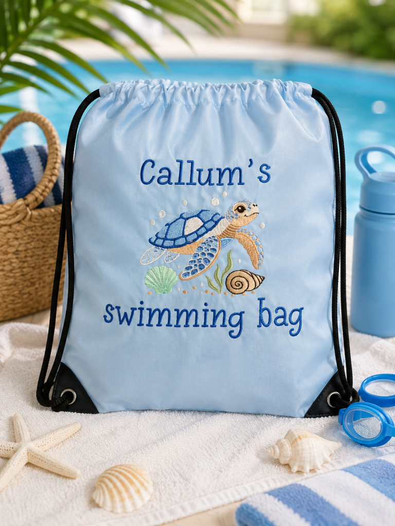 Personalised Boys Swimming Bag – Embroidered Sea Turtle Kids Swim Bag