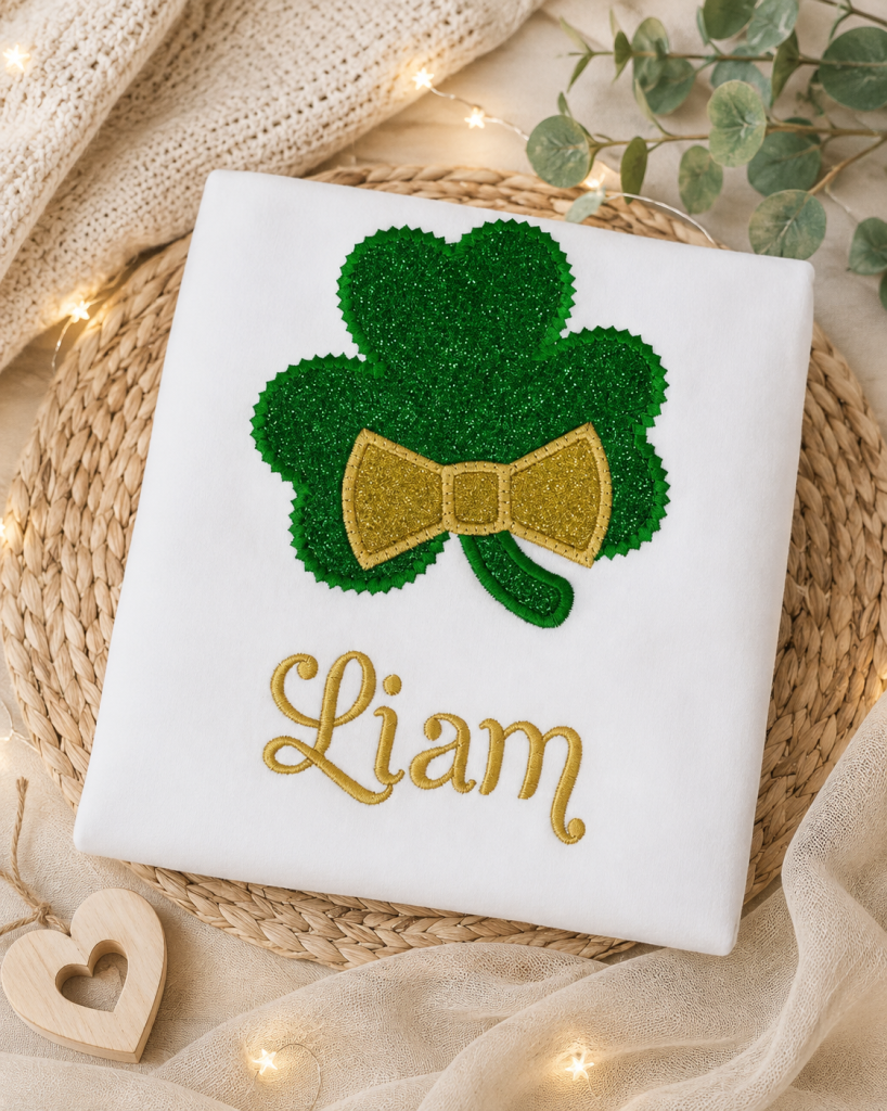 Personalised Kids St Patrick’s Day T-Shirt – Embroidered Shamrock Name Top