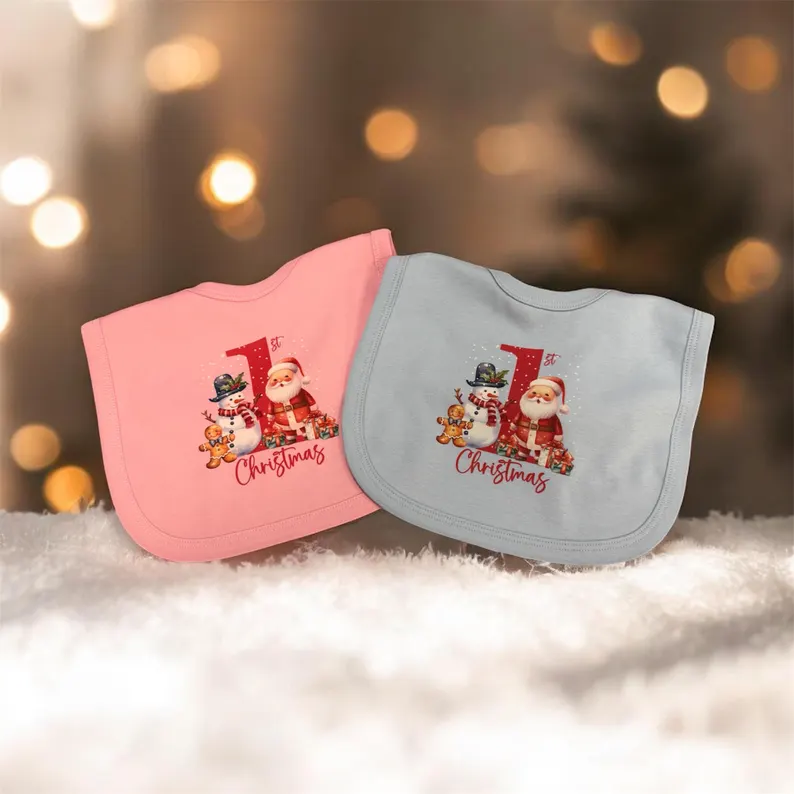 Baby’s First Christmas Bib – 1st Christmas Santa & Snowman Baby Bib